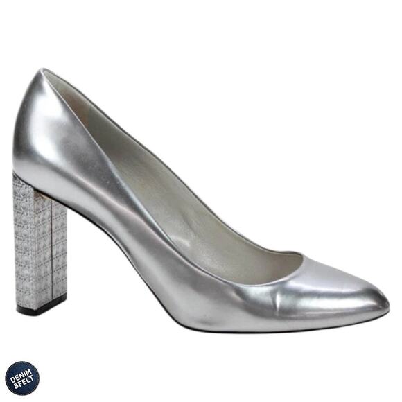 Christian Dior Cannage Block Heel Pumps 38.5 Silver Metallic Made in Italy - Picture 5 of 15